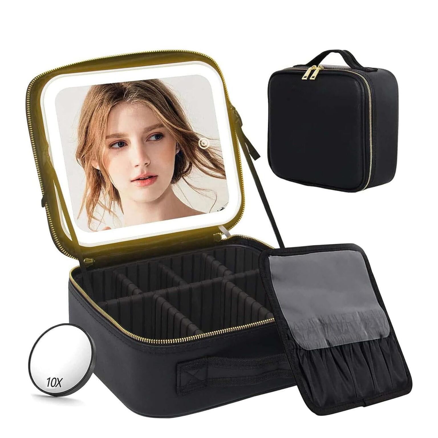 Portable Makeup Bag with Light Up Mirror Travel Train Case