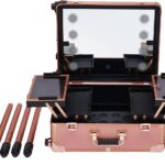 Rolling Wheels Professioneller Make-up-Artist-Reisekoffer Kosmetikkoffer-Tisch mit Licht und Spiegel