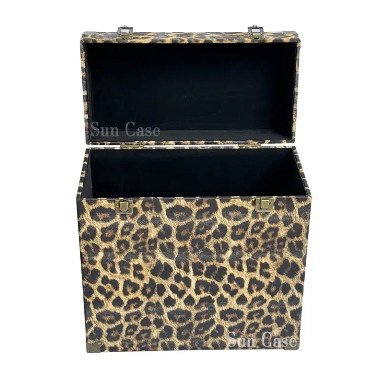 Boîte à disques vinyles vintage en cuir PU 12" - Étui de rangement pour disques vinyles - Étui de collection - Léopard