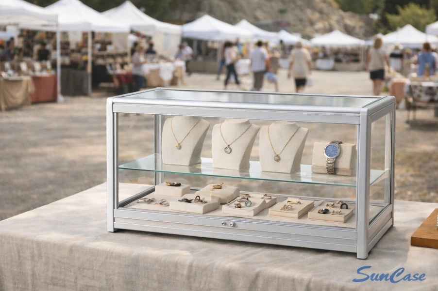 Vitrinas de aluminio para joyería de sobremesa para ferias de artesanía