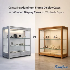 Vitrinen mit Aluminiumrahmen vs. Vitrinen aus Holz