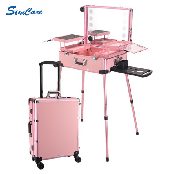 LED Makeup Artist Trolley Case (2) LED Makeup Artist Trolley Case -PINK