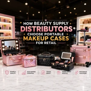 Beauty supply distributor guide to selecting portable makeup cases for retail showing price tier analysis durability testing trend alignment SKU differentiation packaging options and supplier reliability criteria