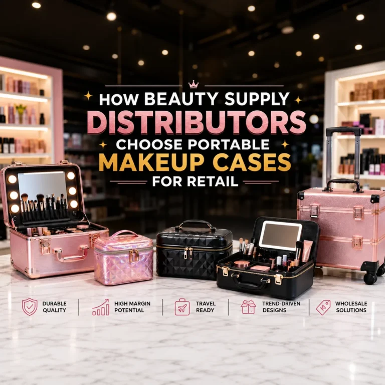 Beauty supply distributor guide to selecting portable makeup cases for retail showing price tier analysis durability testing trend alignment SKU differentiation packaging options and supplier reliability criteria